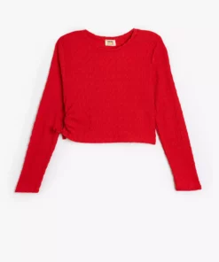 بلوز با جزئیات چیندار آستین بلند یقه گرد و بافتدار برند Koton - 873765022