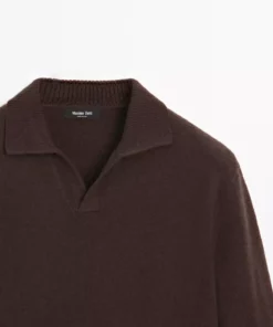 ژاکت یقه polo با ترکیب پشم و یقه V برند Massimo Dutti - 991305219