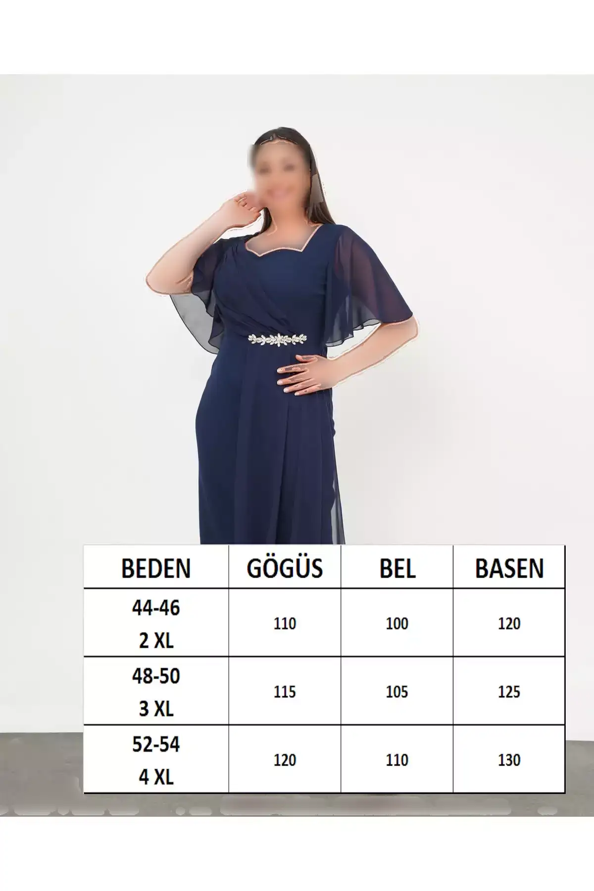 لDress شب مجلسی بزرگ سایز زنانه با جزئیات مرواریدی و پارچه شيفون رنگ سرمهای برند Şirin Butik - 947168626