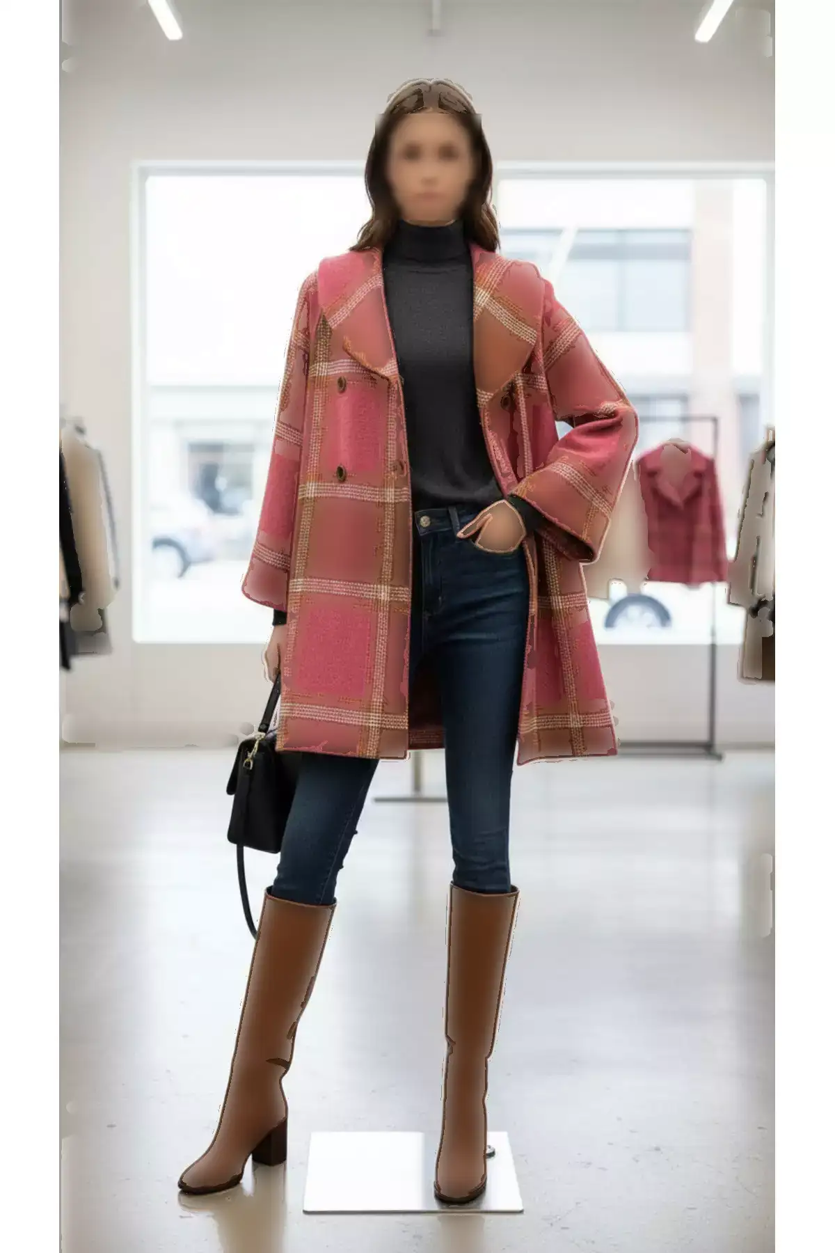 کاپشن زمستانی با ۵۰٪ ترکیب پشم، سایز بزرگ، از پارچه کَشَه و بُکلت. برند SARE ERKMEN - 993989678