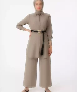 ست دو تکه شلوار و تونیک با دکمه نرم - رنگ ویزون - برند رفکا برند Refka - 939862239