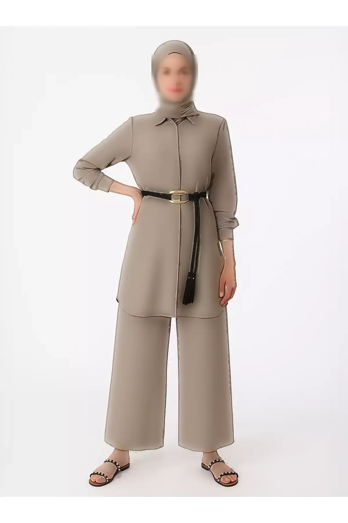 ست دو تکه شلوار و تونیک با دکمه نرم - رنگ ویزون - برند رفکا برند Refka - 939862239