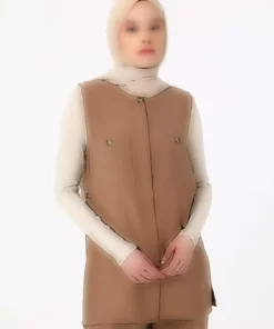 تیم مدل تونیک و شلوار با جزئیات دکمهای رنگ قهوهای - رفکا برند Refka - 926322906