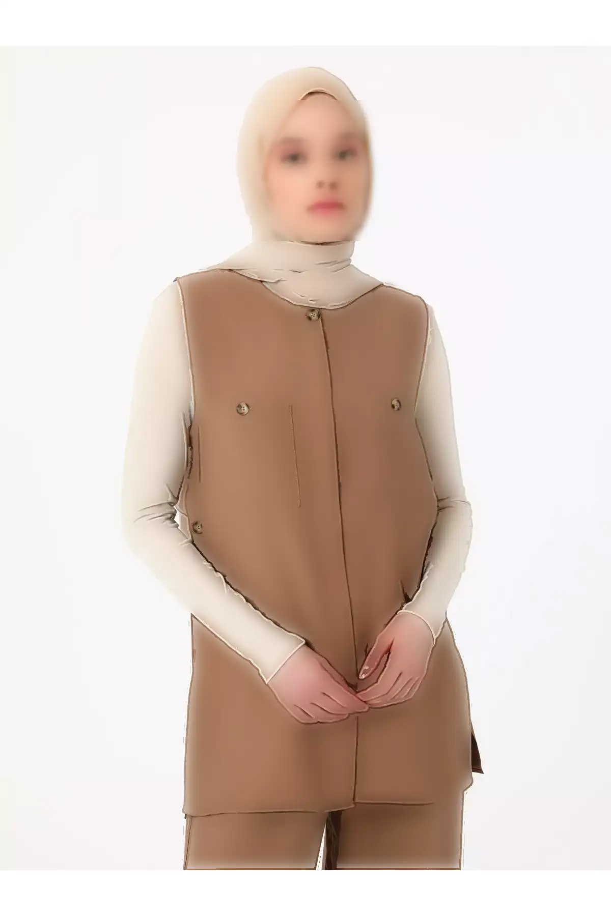 تیم مدل تونیک و شلوار با جزئیات دکمهای رنگ قهوهای - رفکا برند Refka - 926322906
