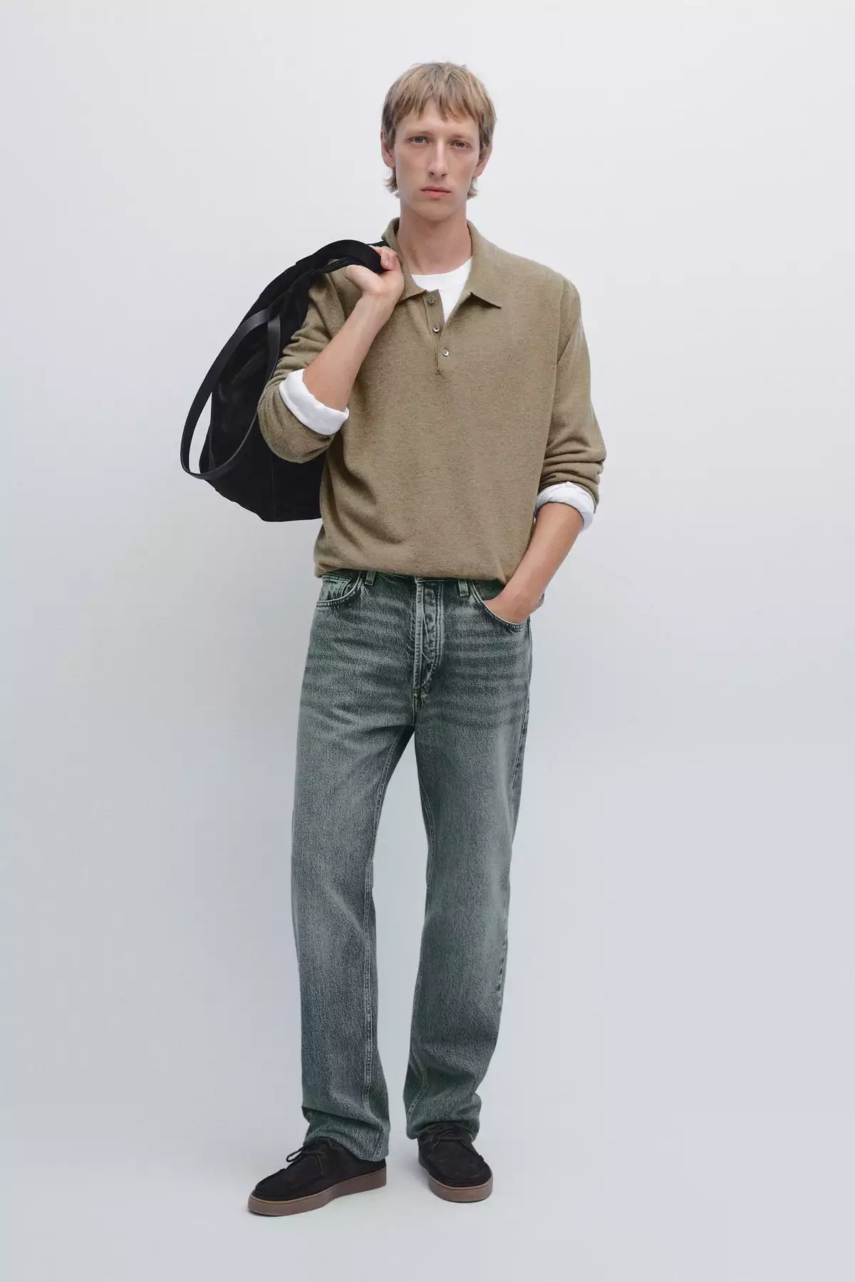 پولوشرت با یقه ایستاده و ترکیب پشم یاتون برند Massimo Dutti - 984774169