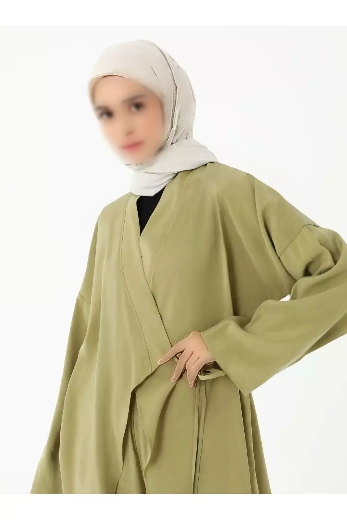ست شلوار و کیمونو با جزئیات گرهای از مدل پارچهای - سبز برند Refka - 951851449