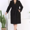 کابان پشمی مشکی زنانه با جیب، کمربند و جزئیات آستر برند Genel Markalar - 881381286