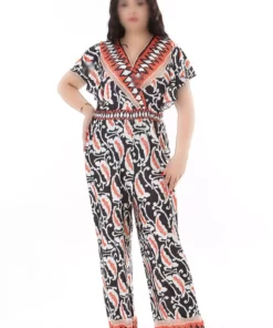 تولیدات زنانه بزرگ سایز، سرهمی رنگی با یقه آلوپ و زیپ مخفی پشت 65N38166 برند Şans - 847084285