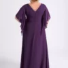 پیراهن مجلسی بلند شنل دار به رنگ مرواریدی با شکاف برای سایز بزرگ برند LİLAS XXL - 841006845
