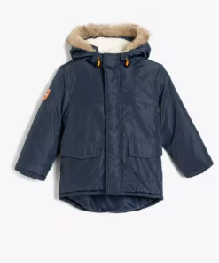 کاپشن هودی چرم سونی با جزئیات، زیپ و جیبدار برند Koton - 877177098