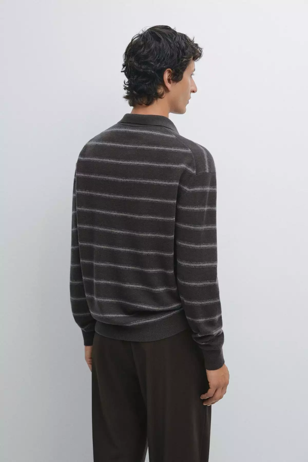پلیور یقهدار پشمی راهراه برند Massimo Dutti - 984771840