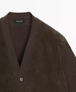 ژاکت با بافت پشم و چرم برند Massimo Dutti - 995469851