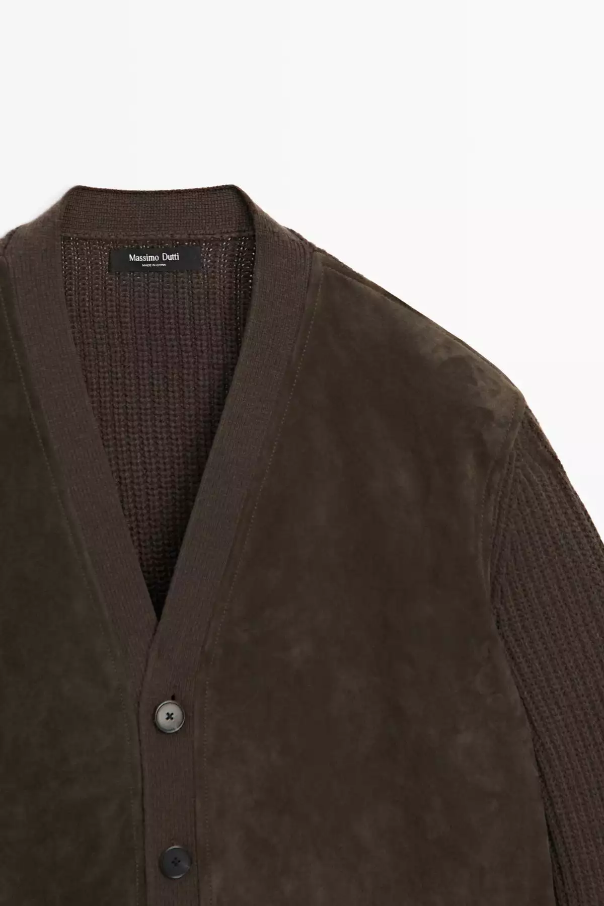ژاکت با بافت پشم و چرم برند Massimo Dutti - 995469851