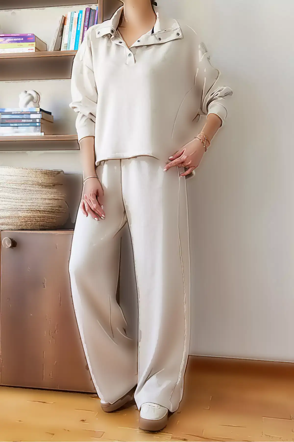 ست بالاتنه و پایینتنه با یقه دکمهدار از پارچهی مدال زنانه 60351111 برند Bianco Lucci - 870323913