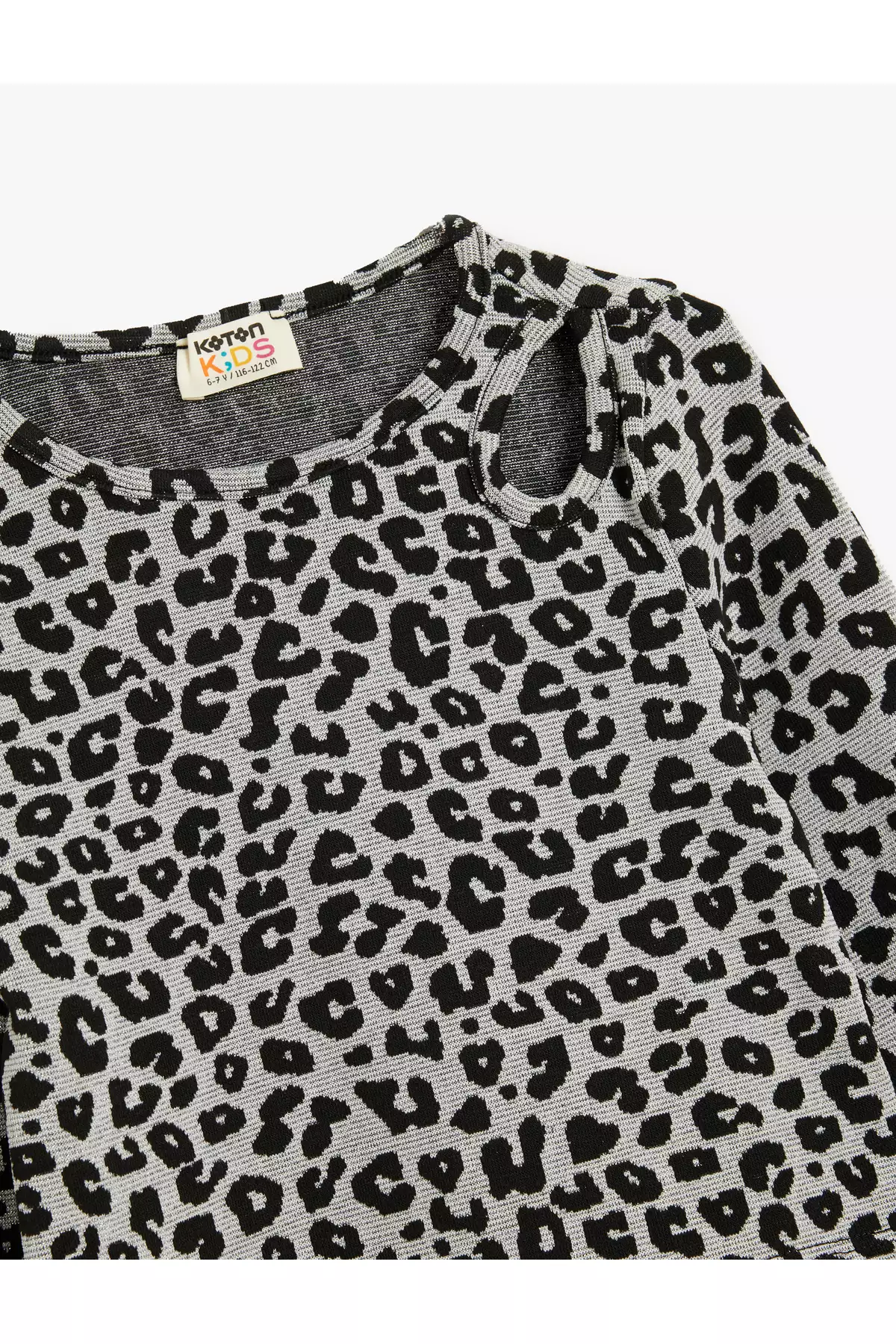 بلوز طرح پلنگی با آستین بلند و جزئیات پنجرهای، یقه گرد برند Koton - 848895052