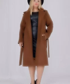 کاپشن زنانه پشمی کلاهدار با جزئیات کمربند و آستر، سایز بزرگ برند Mooi XXL - 1029475239