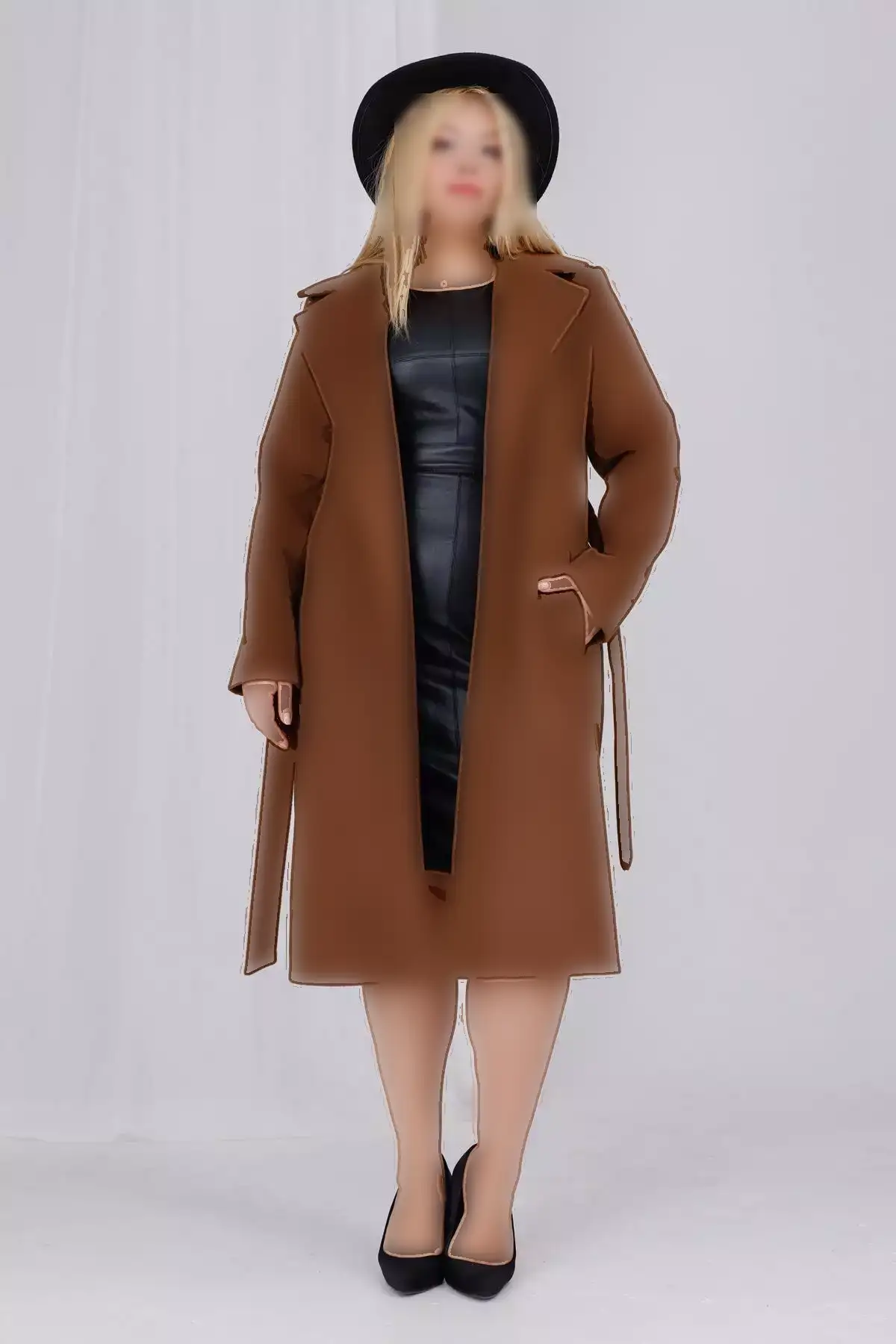 کاپشن زنانه پشمی کلاهدار با جزئیات کمربند و آستر، سایز بزرگ برند Mooi XXL - 1029475239