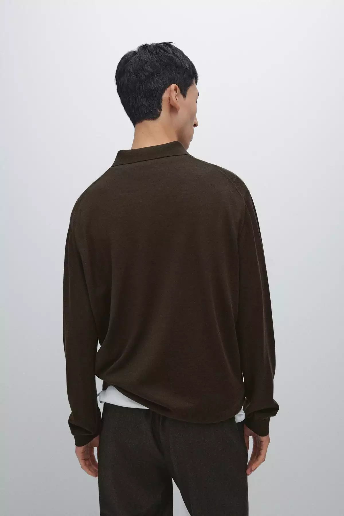 ژاکت پولو یقه دار با تیغه 100% پشم مروینوس برند Massimo Dutti - 984209595
