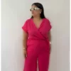 jumpsuit زنانه با یقه کراواتی و پارچه ویسکوز در سایز بزرگ و رنگ فوشیا برند KLEERMAKER - 834743573