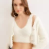 ست بافتنی زنانه رنگ اکرو شامل: بستن داخلی و ژاکت. برند Olalook - 871405540