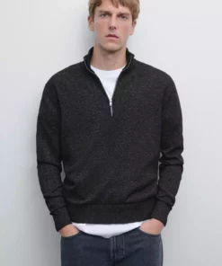ژاکت با یقه دیپ و بافتنی برند Massimo Dutti - 957244941