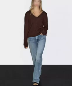کاپشن با یقه V و بافتن مو به سبک بافتی برند Massimo Dutti - 957597219