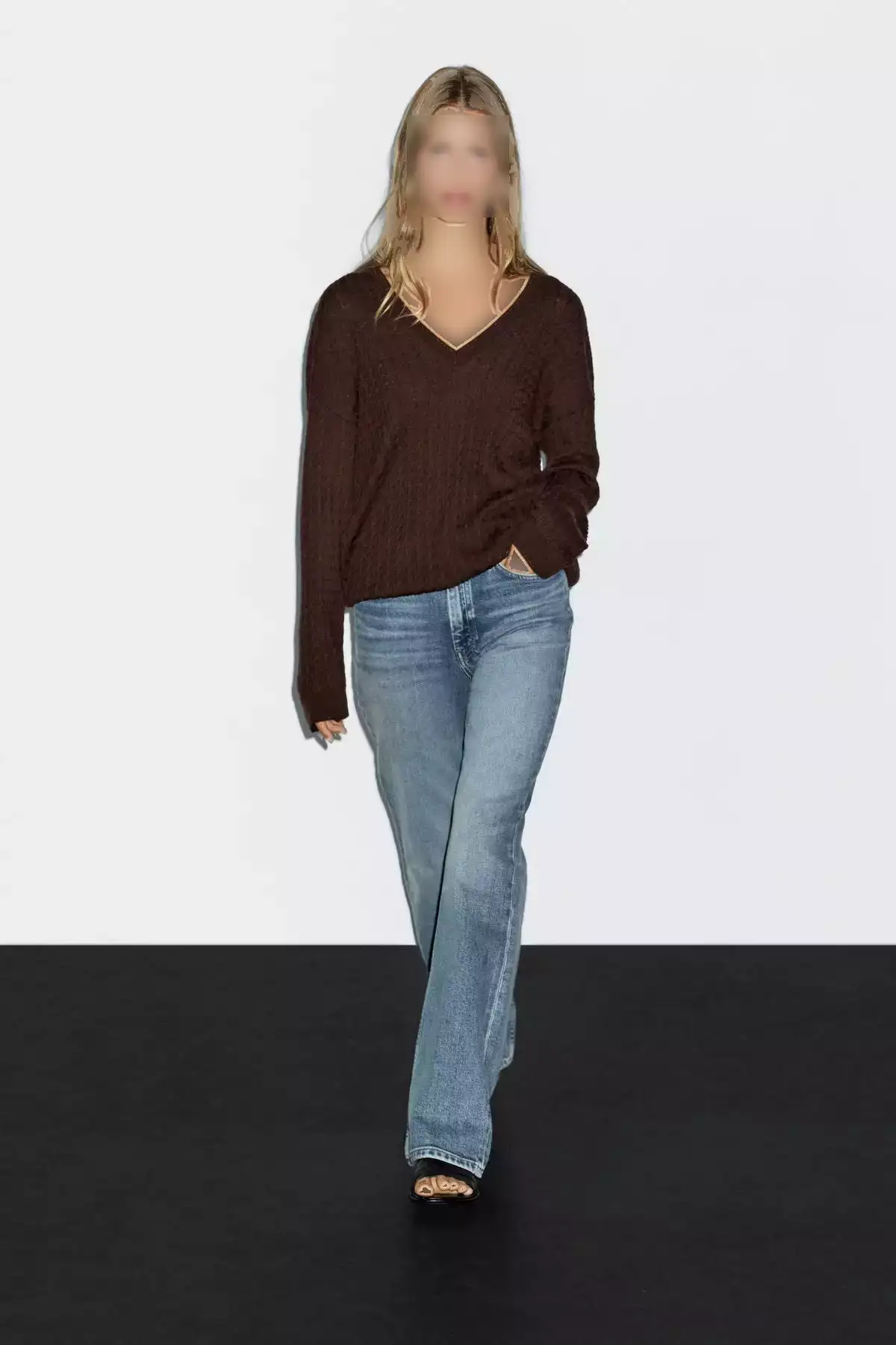 کاپشن با یقه V و بافتن مو به سبک بافتی برند Massimo Dutti - 957597219