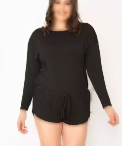 شورت تنگ سیاه از پارچه ویسکوز برای خانمها سایز بزرگ با کد 65n30455 برند Şans - 193677645