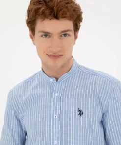 پیراهن مردانه یقه دار راهراه آبی 50288924-VR036 برند U.S. Polo Assn. - 833126752