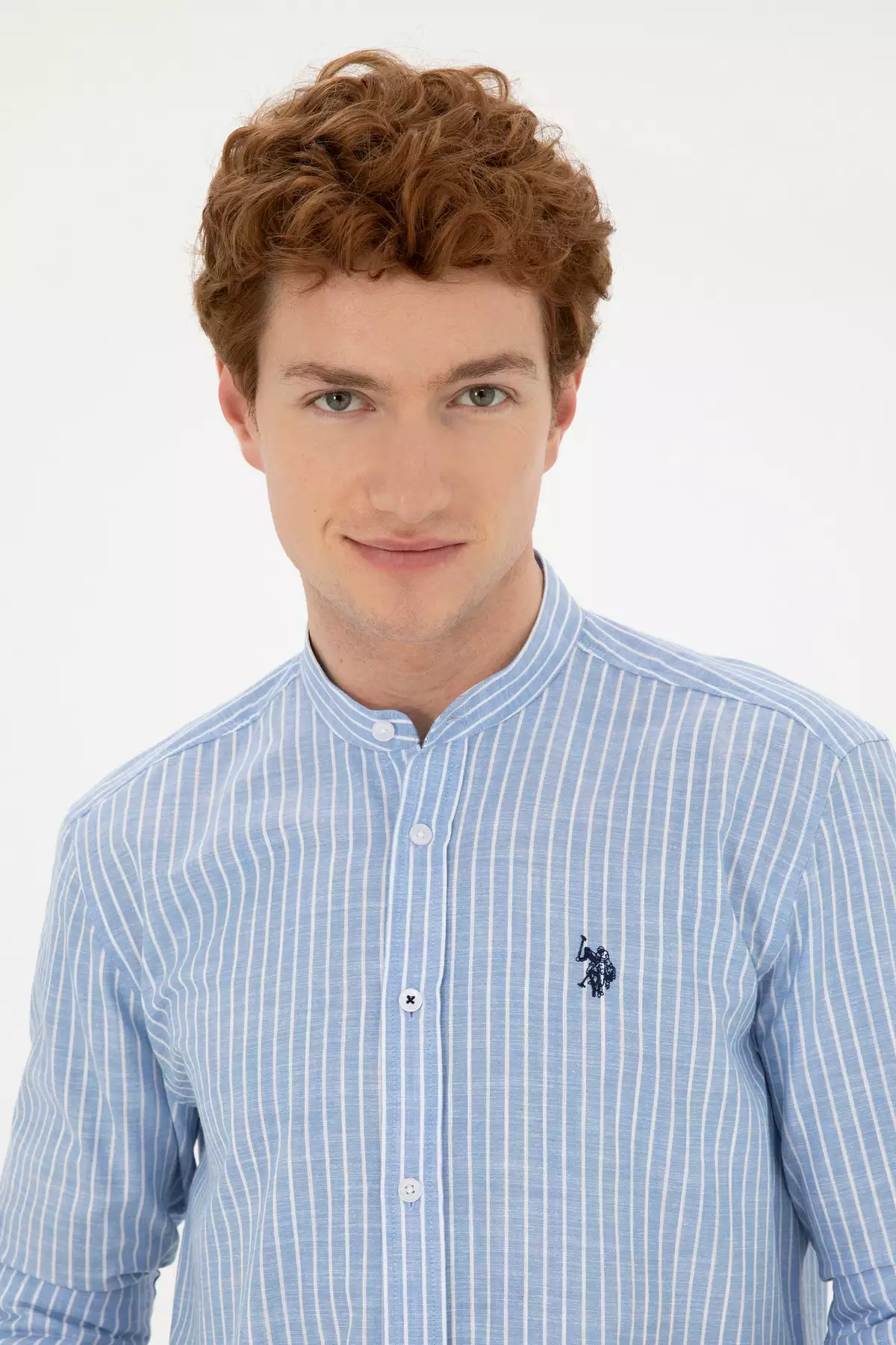 پیراهن مردانه یقه دار راهراه آبی 50288924-VR036 برند U.S. Polo Assn. - 833126752