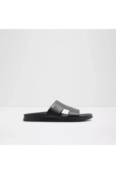 MONDI-IN - دمپایی تخت ساده چرم طبیعی مشکی مردانه برند Aldo - 917532510