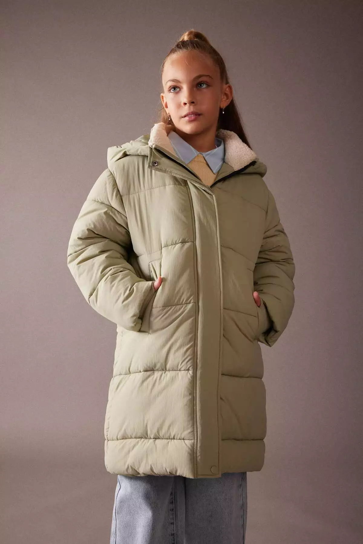 کاپشن بلند ضد آب با کلاه برای دختران کودک A0891A823AU برند Defacto - 771547721