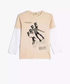 تیشرت نخی آستینبلند یقه گرد با طرح کایکای برند Koton - 866391247