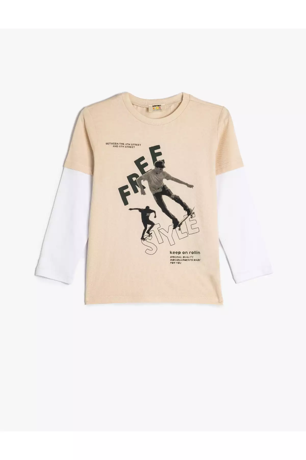 تیشرت نخی آستینبلند یقه گرد با طرح کایکای برند Koton - 866391247