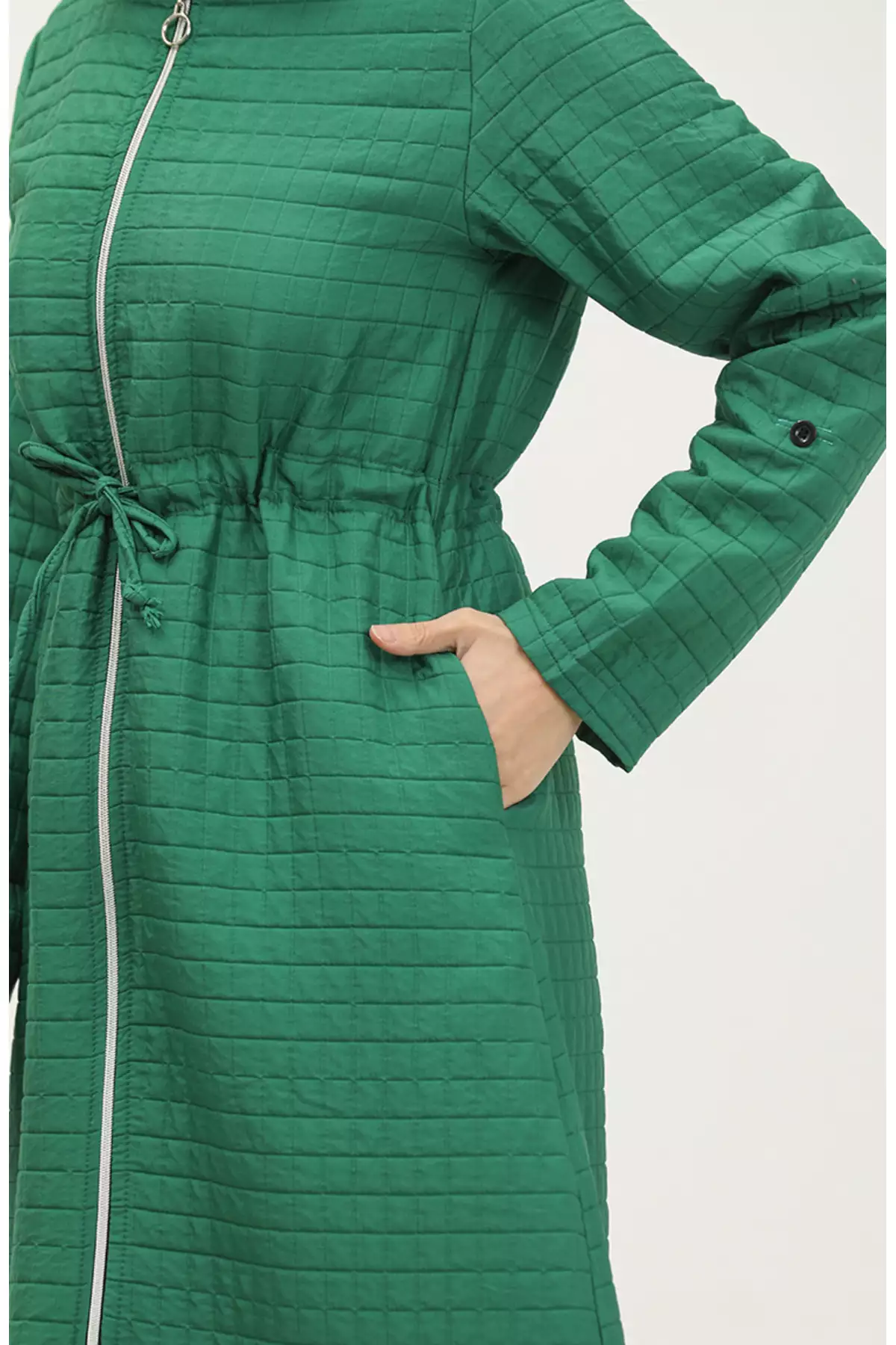 کاپشن کلاهدار با کمر کشی 0314-02 سبز برند sefamerve - 833446107