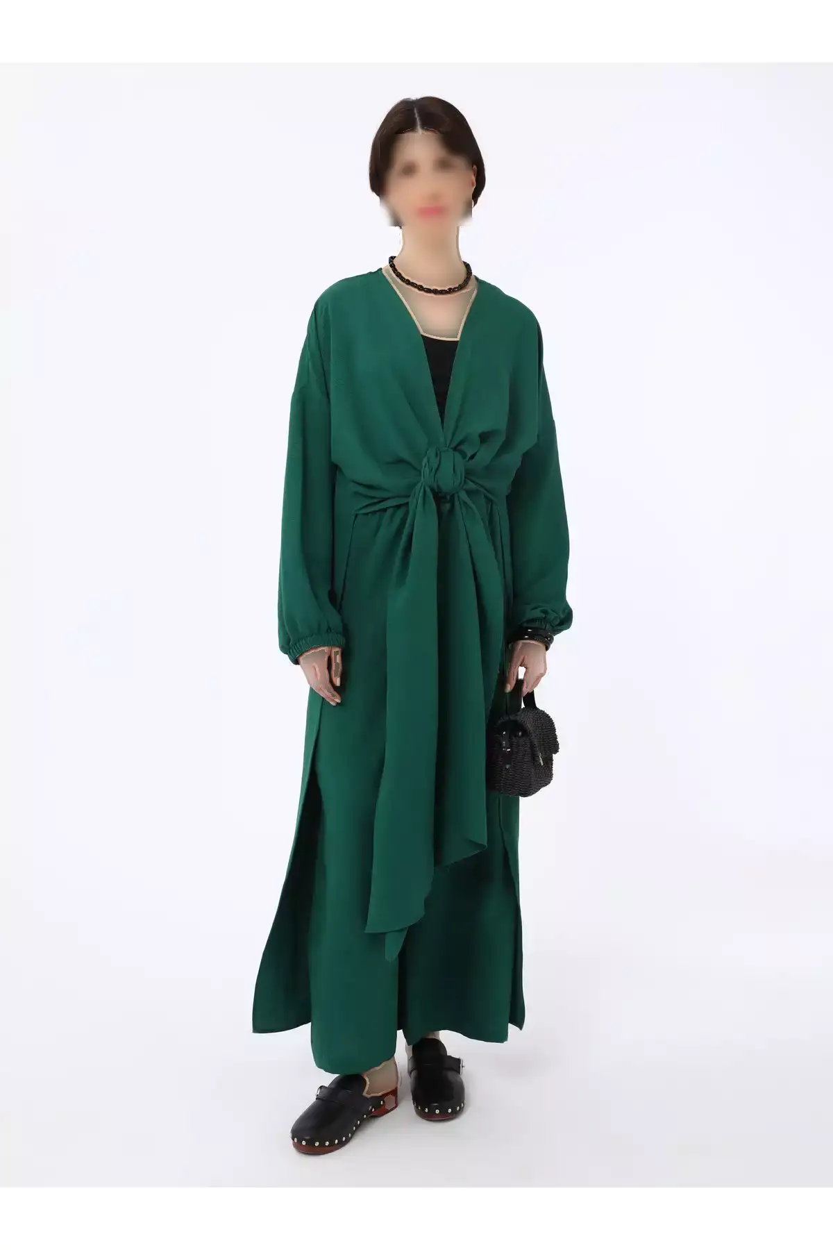 ست دو تکه شلوار کانونی با جزئیات دکمه نرم - سبز زمردی - رفکا برند Refka - 939864699