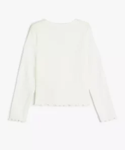 تیشرت فیتیلهای با جزئیات پنجرهای و پاپیون، آستین بلند، یقه گرد و نخی، تزئین شده با سنگهای زینتی. برند Koton - 853423555