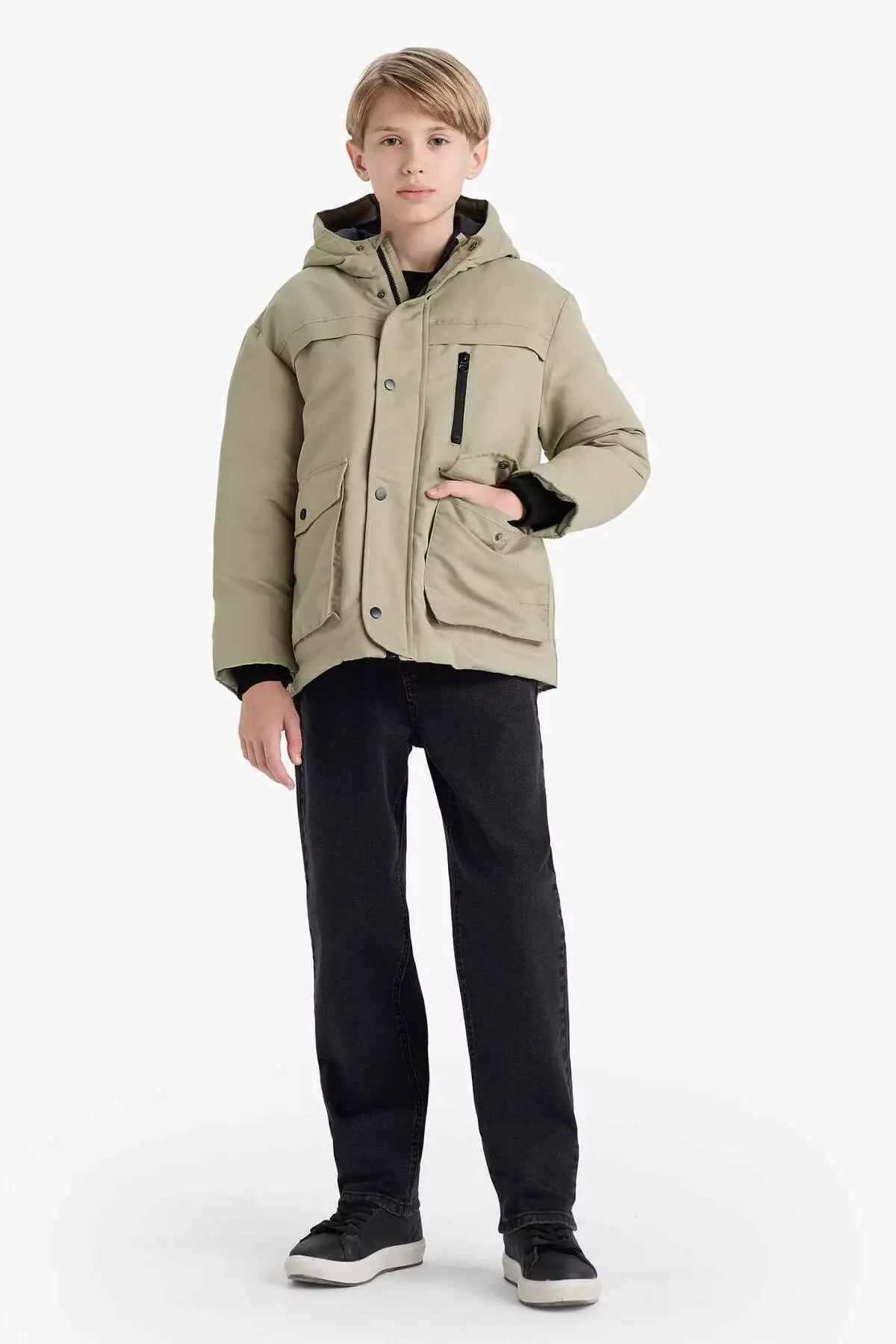 کاپشن ضد آب با کلاه و زیپ برای پسران بچه E9048A825WN برند Defacto - 991694111