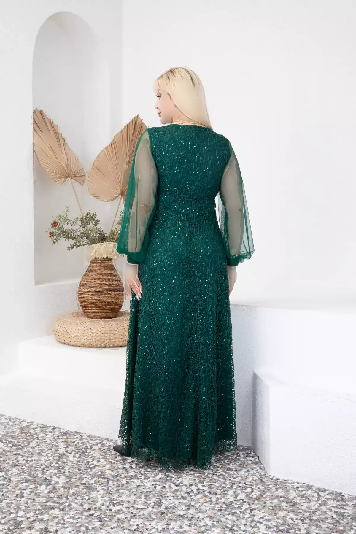پیراهن دگاجه یقه بلند بزرگ سایز سبز برند BÜYÜK MODA BEDEN - 983122593