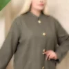 پالتو زنانه بزرگ سایز با رنگ خاکی و جیبدار، بدون آستر، مدل کاشه 65N38346 برند Şans - 862343689