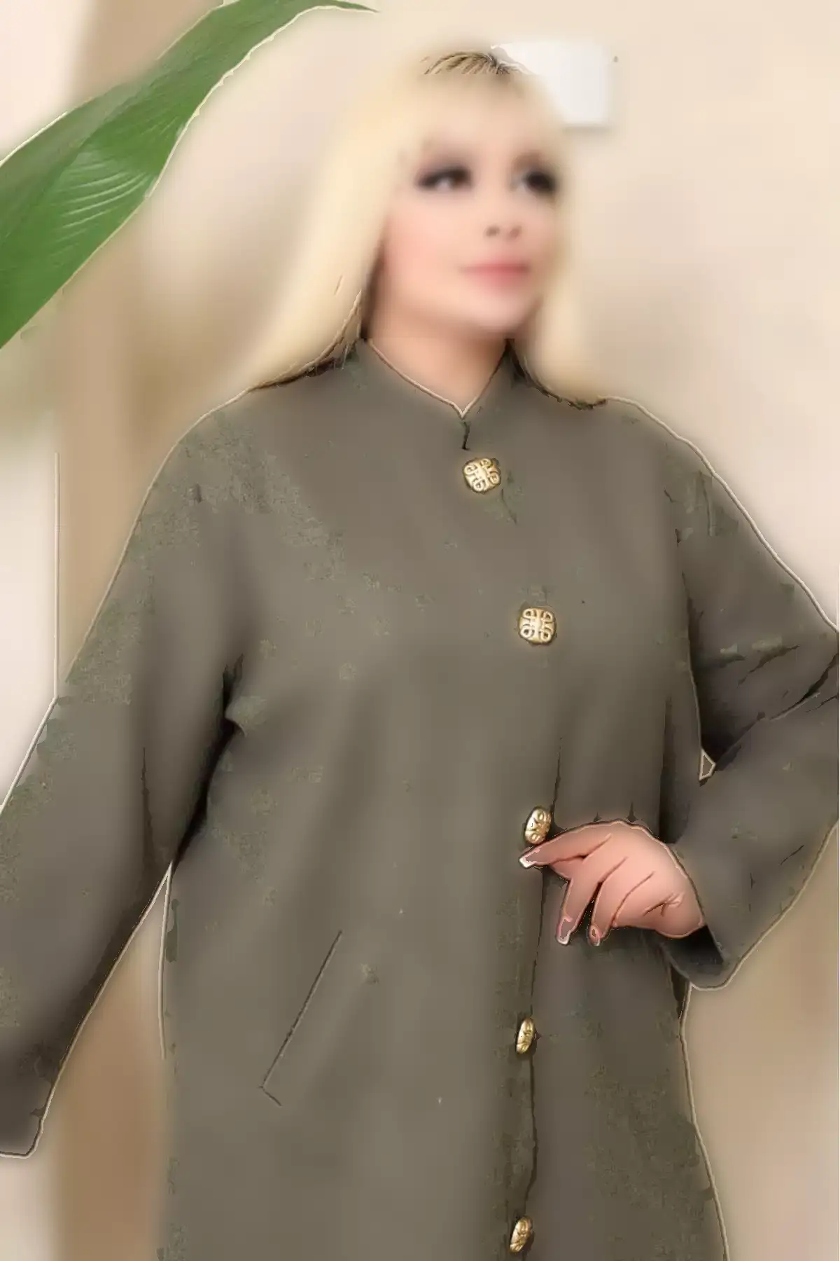 پالتو زنانه بزرگ سایز با رنگ خاکی و جیبدار، بدون آستر، مدل کاشه 65N38346 برند Şans - 862343689