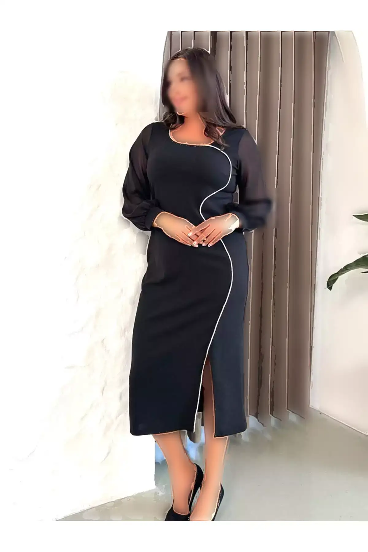 لباس Abend زنانه بزرگ سایز با جزئیات نوار رنگ مشکی برند Şirin Butik - 983225964