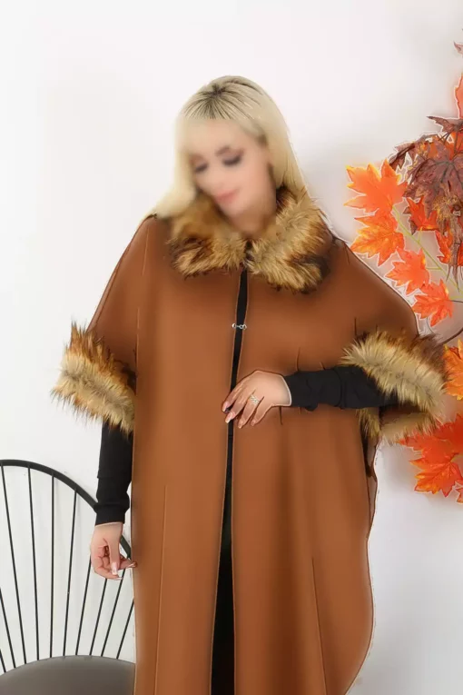 پانچو سوئیدی قهوه‌ای شیری زنانه در سایز بزرگ برند Genel Markalar - 379713742
