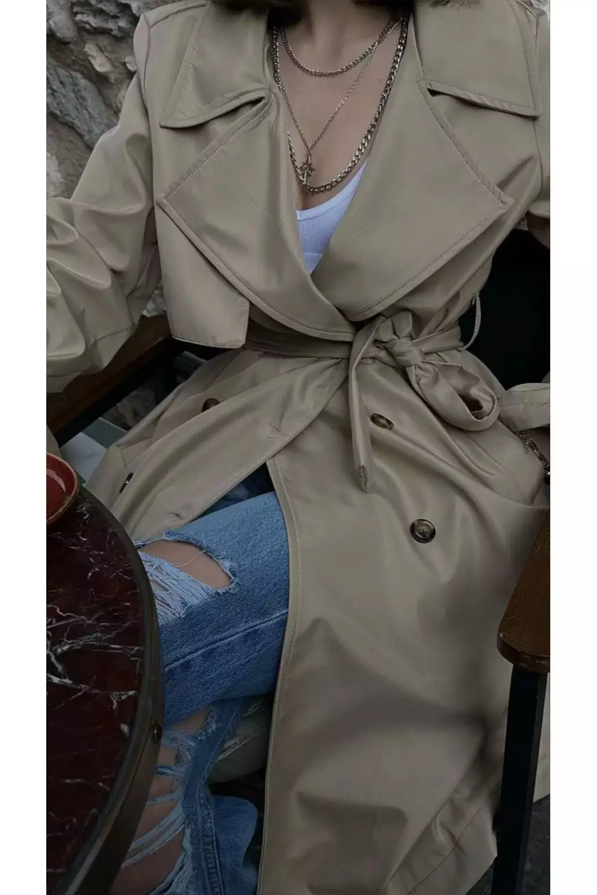 trençکوت سنگی با کمربند و پارچه ضد باد و دکمهدار برند Daçem Hira - 1016709919