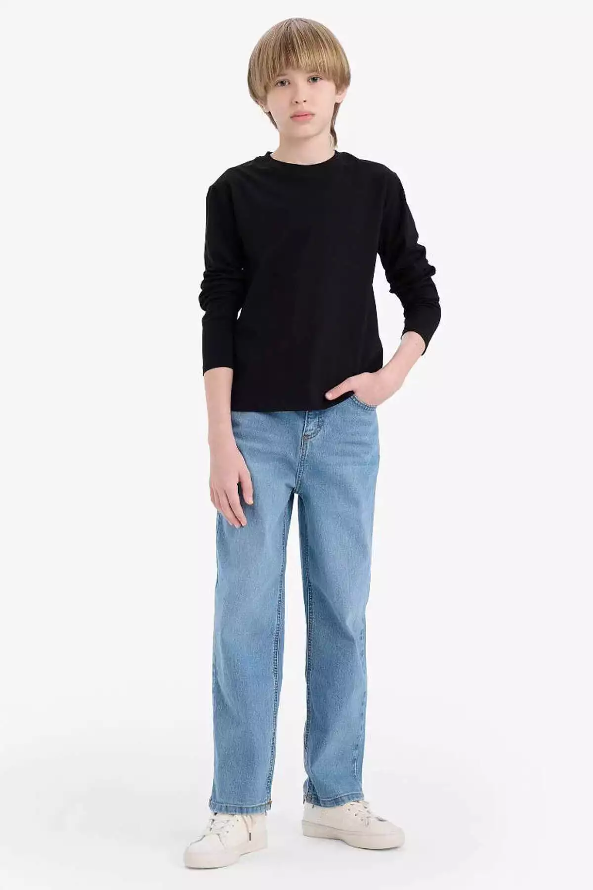 تیشرت ساده مشکی یقه گرد مردانه بچگانه با آستین بلند K1686A6/BK81 برند Defacto - 974406680