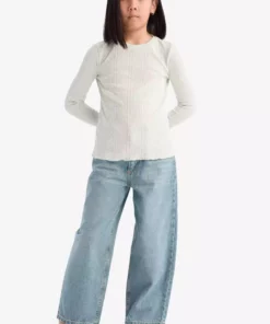 تی شرت دخترانه آستین بلند یقه گرد باریک و طبیعی مدل D9234A825SP برند Defacto - 896899254