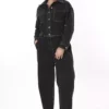 کامل زنانه با سایز بزرگ جین سیاه با دوخت متضاد و دکمه های فلزی 65N37723 برند Şans - 818528688