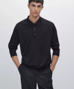 پولوشرت یقهدار بافتنی از ۱۰۰٪ پشم مریدینوس برند Massimo Dutti - 975179549