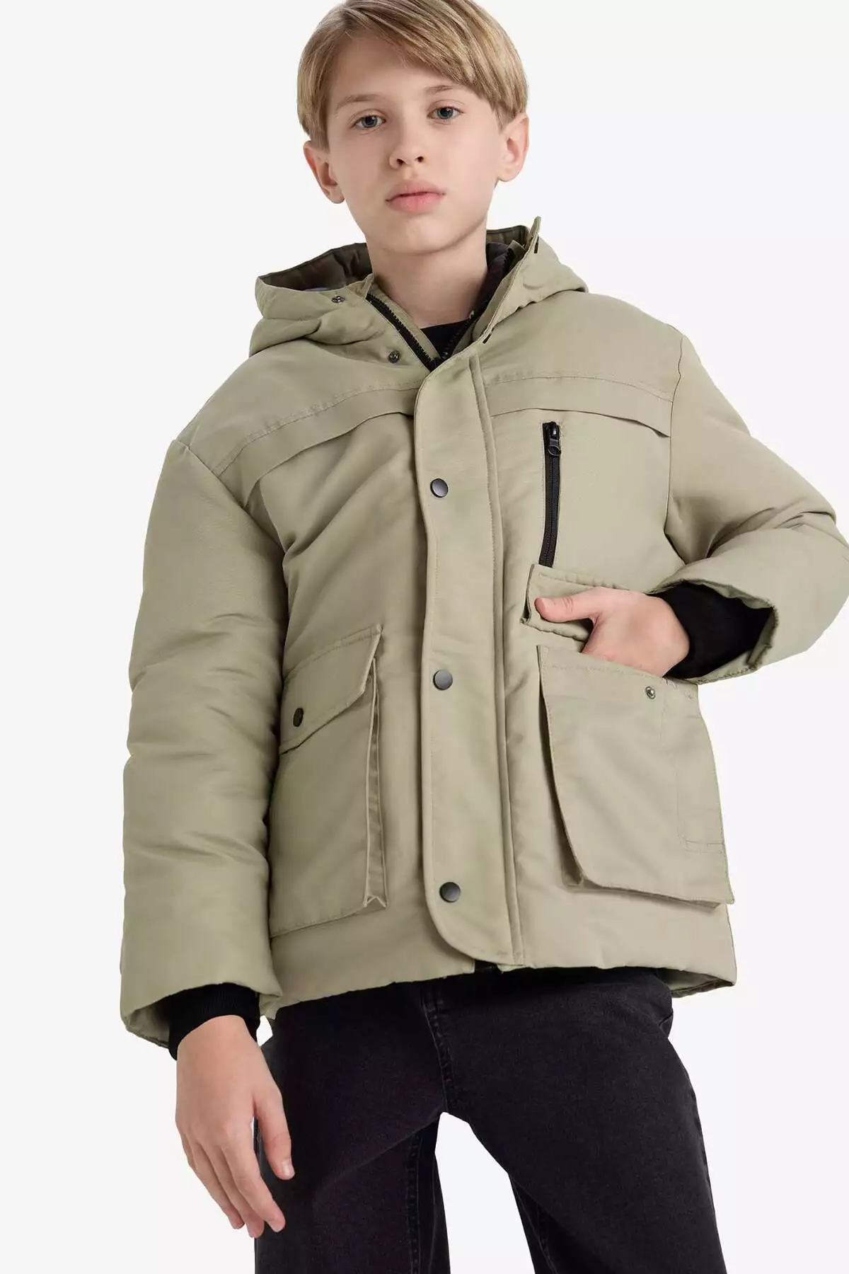 کاپشن ضد آب با کلاه و زیپ برای پسران بچه E9048A825WN برند Defacto - 991694111