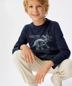 تیشرت آستین بلند با طرح دایناسور و یقه گرد از جنس پنبه برند Koton - 862616203